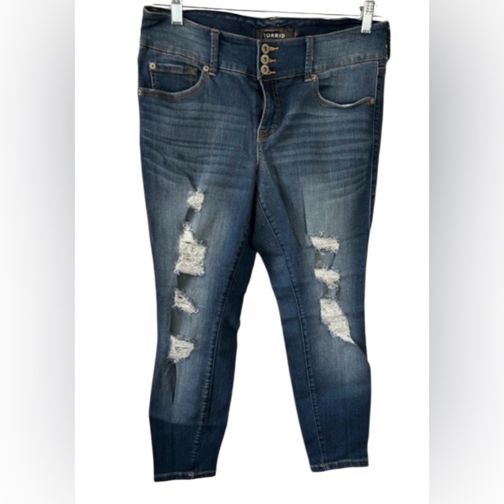 TORRID PREMIUM 👖 Medium Blue Distressed Skinny Jeans - Picture 2 of 8
